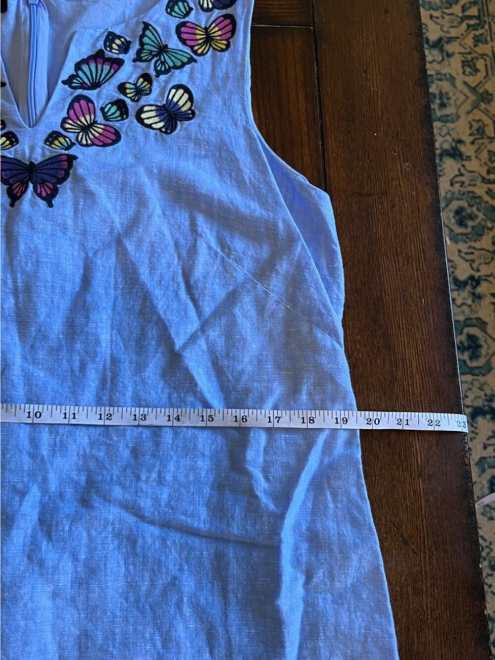 Talbots Embroidered Embroidered Butterfly Linen Shift Dress Blue Knee Length 12 - Picture 11 of 11